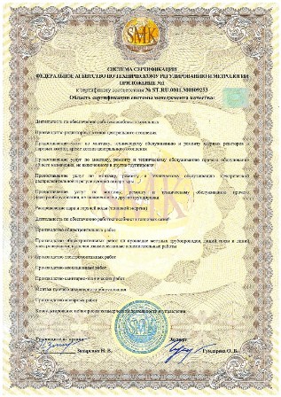 Приложение №1 (к сертификату)